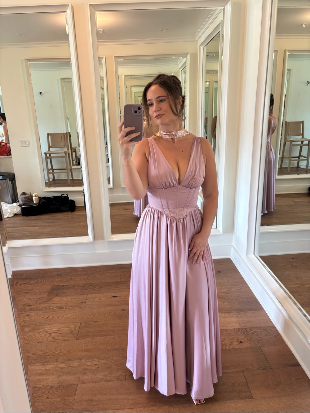 Sleeveless V-Neck Prom Dress in Lavender